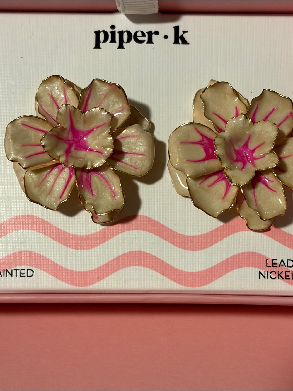 piper•k Cream & Hot Pink Floral Clip Earrings
